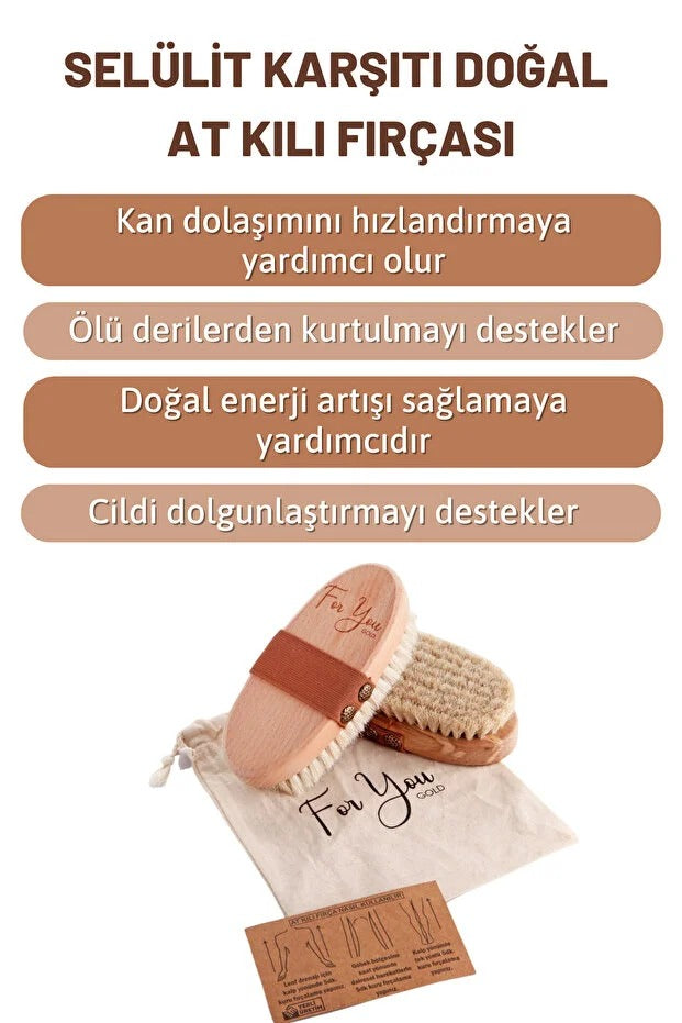SLİM GEL %100 Doğal At Kılı Fırçası (Kese Hediye ) ve Ahşap Selülit Masaj Aleti 2' li Bakım Seti