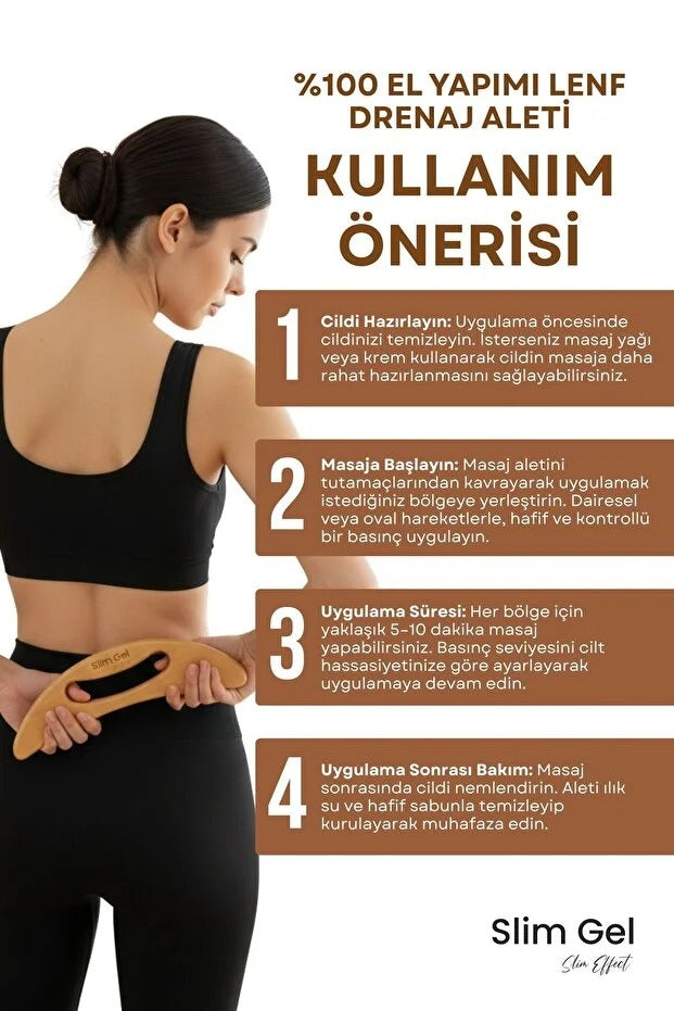 SLİM GEL %100 Doğal Ahşap El Yapımı Lenf Masaj Aleti | Selülit Karşıtı Ahşap Masaj Aleti