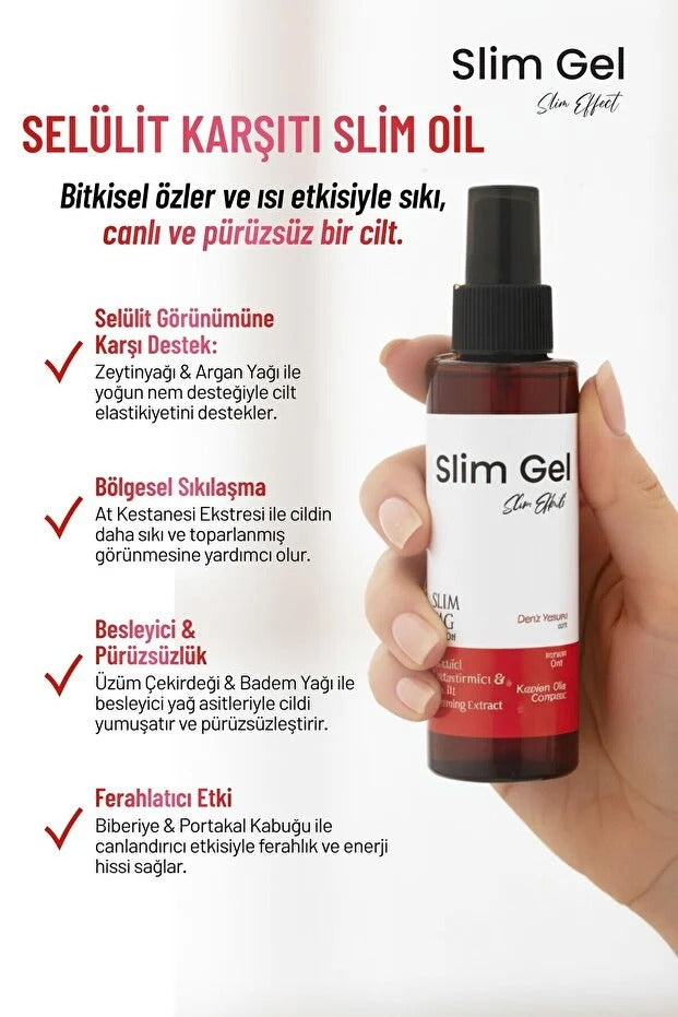 SLİM GEL Slim Oil – Bitkisel Yağ Karışımı ile Sıkılaştırıcı, Nemlendirici Pürüzsüzleştirici Vücut Bakım Yağı