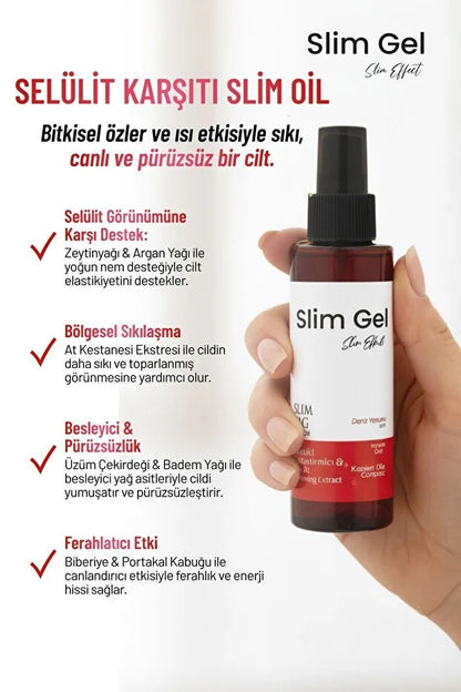 SLİM GEL Slim Oil – Bitkisel Yağ Karışımı ile Sıkılaştırıcı, Nemlendirici Pürüzsüzleştirici Vücut Bakım Yağı