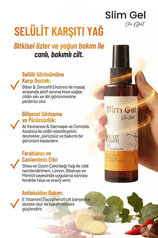 SLİM GEL Selülit Karşıtı – Sıkılaştırıcı & Pürüzsüzleştirici Nemlendirici Vücut Bakım Yağı