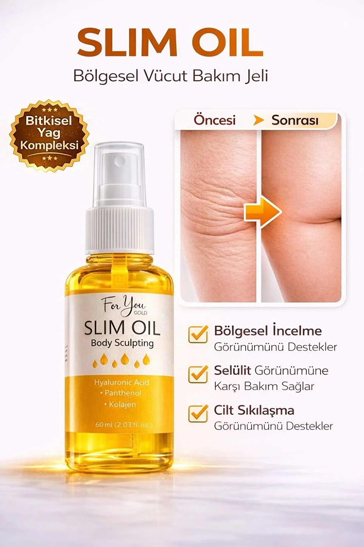 İnceltmeye Ve Sıkılaştırmaya Yardımcı Selülit Karşıtı Slim Oil, Yağ 60 ml