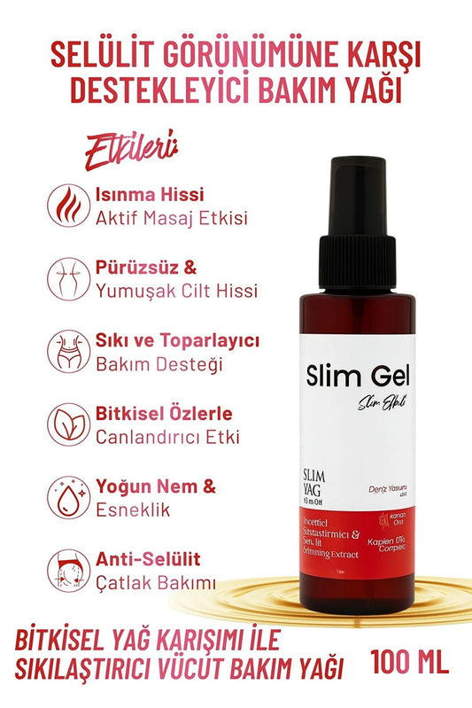 SLİM GEL Slim Oil – Bitkisel Yağ Karışımı ile Sıkılaştırıcı, Nemlendirici Pürüzsüzleştirici Vücut Bakım Yağı